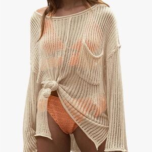 Elegant Cream Knit Swim Cover-Up
